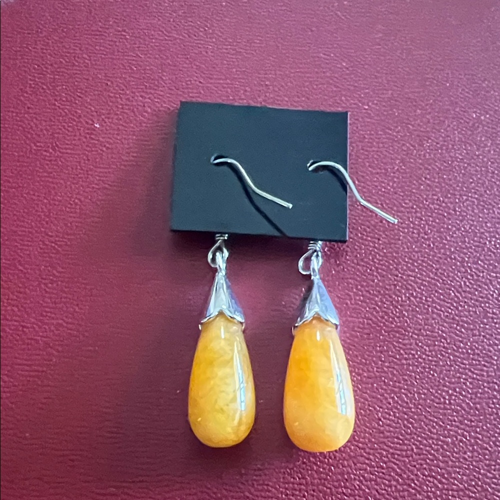 Citrine Yellow Orange Gems Chic Silver and Drop Earrings - Picture 2 of 4